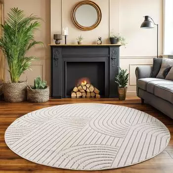 Simpex Bouclé Teppich rund, Schlingenflor, creme (200cm)