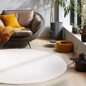 HomebyHome Kurzflor-Teppich, rund, einfarbig, creme, 200cm (HHSKY2002005400CREAM)