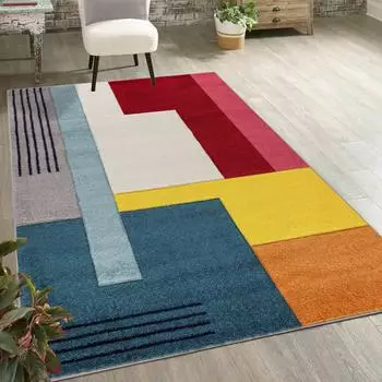 Mazovia Kurzflor-Teppich geometrisch, türkis/creme, 200x300cm (A092A)