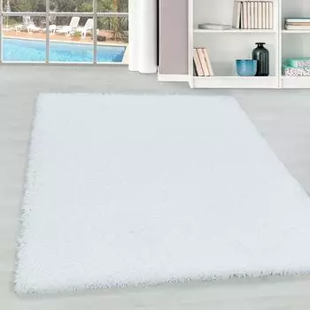 Teppium Shaggy Hochflor Teppich, einfarbig weiß, 120x170cm