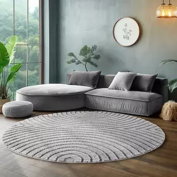 Simpex Shaggy Teppich Rund Skandi Boho Hochflor, grau, 200cm (SIMPEX)