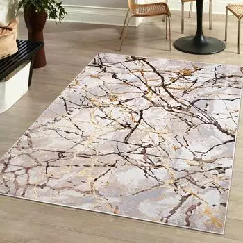 Mazovia Teppich Kurzflor, abstraktes Marmormotiv, beige-gold (1021307)
