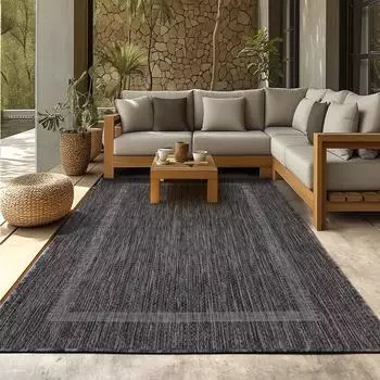 Simpex Unicolor Outdoor-Teppich Flachgewebe Sisaloptik, schwarz (80x250cm)