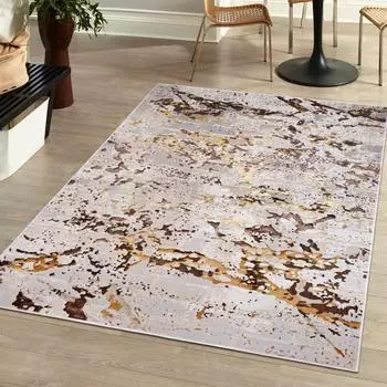 Mazovia Kurzflor-Teppich Abstraktes Marmor-Design, beige-gold (120x170cm)