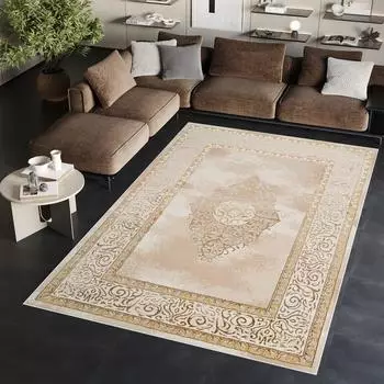 Tapiso Ares Kurzflor-Teppich Ornament 3D-Effekt, braun/beige (ARES)