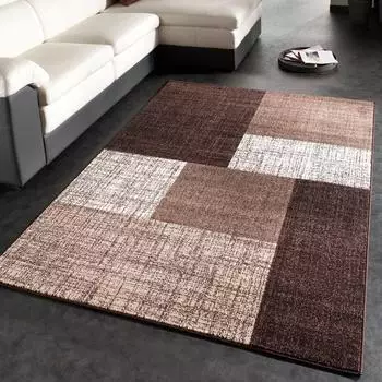 Paco Home Mondial 105 Kurzflor-Teppich, kariert, braun, 160x230cm (Mondial 105)