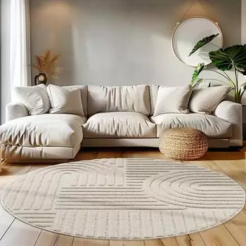 Teppium Teppich rund, Hochflor, Boho-Design, beige, 120cm