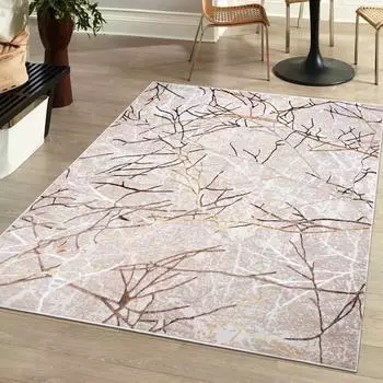 Mazovia Designteppich Kurzflor, abstrakt, beige-creme mit gold (NA40A)