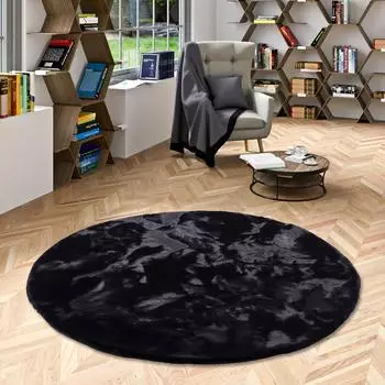 Pergamon. Plush Fellteppich rund, schwarz, 160cm