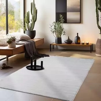 HomebyHome Kurzflor-Teppich einfarbig, weich, rutschfest, 200x290cm, silber (HHSKY2002905400SILVER)