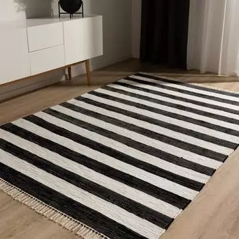 Benuta Tom Baumwollteppich schwarz/creme, handgewebt, 80x150cm