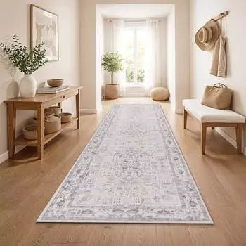 Paco Home Vintage Boho Teppich Kurzflor, waschbar, rutschfest, silber