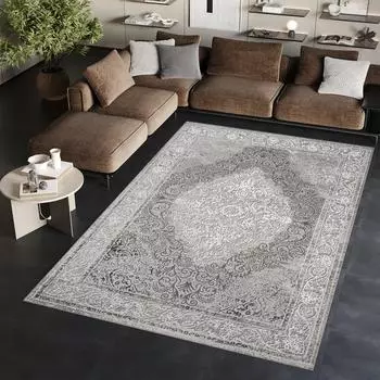 Tapiso Ares Kurzflor-Teppich, hellgrau, Blumenmuster, 3D-Effekt (Ares)