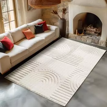 CarpetSale24 Hochflor Teppich Skandinavisch Boho, creme, 200x290cm (MN-ART2002901121CREAM)