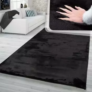 TT Home Hochflor Shaggy Teppich Kunstfell Kaninchenfell-Imitat, schwarz, 200x290cm