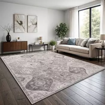 TT Home Boho Vintage Teppich Kurzflor, rutschfest, grau, 200x280cm