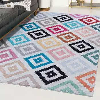 Mazovia Teppich Kurzflor, waschbar, geometrisch, bunt, 140x200cm (80061)