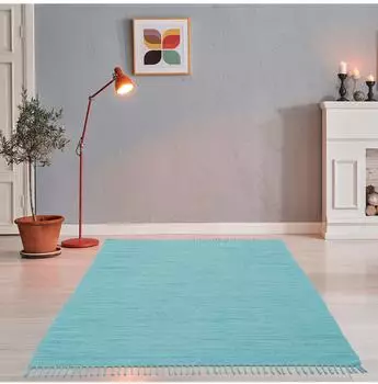 Theko Happy Cotton Fleckerl Flachgewebe handgewebt hellt&uuml;rkis 90x160cm (348)