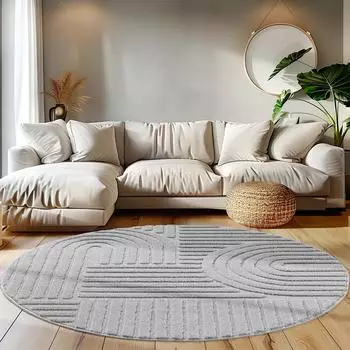 Teppium Hochflor-Teppich Boho-Design, rund, 120cm, grau (20mm)