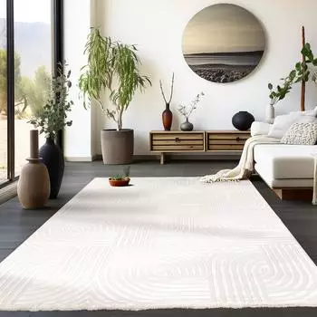 HomebyHome Kurzflor-Teppich skandinavischer Stil, Boho, creme, 240x340cm