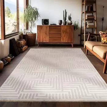 CarpetSale24 Kurzflor-Teppich skandinavisch, einfarbig beige, 3D-Effekt (MN-SAHARA1201701114BEIGE)