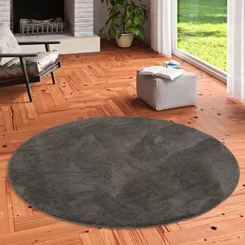 Pergamon. Silky Hochflor-Teppich rund, anthrazit, 120x120cm