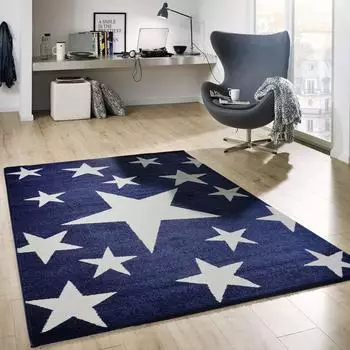 Vimoda Kinderteppich Sterne blau, 160x230cm, Kurzflor 12mm, OEKO-TEX (maya2149_blau_1-2)