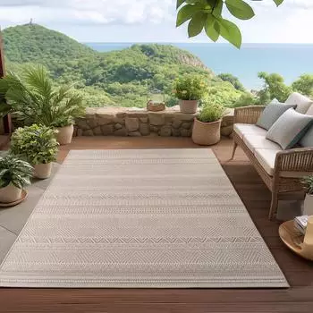 HomebyHome Outdoor-Teppich beige, wetterfest & UV-beständig, 160x230cm, Boho-Design