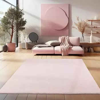 HomebyHome Kurzflor-Teppich einfarbig, rosa, 160x230cm (HHSKY1602305400ROSE)