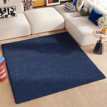 Tapiso Essence Shaggy-Teppich quadratisch, dunkelblau, 40mm Flöhe, 200x200cm