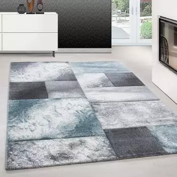 Teppium Kurzflor Teppich kariert, blau, 140x200cm (13mm)