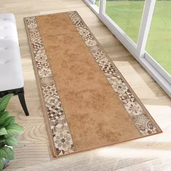 Tapiso Teppichläufer Marokkanisch, rutschfest, hellbraun/grau, 100x300cm