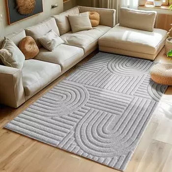 Simpex Shaggy Teppich rund, Skandinavisch Boho, grau, Hochflor (80cm)