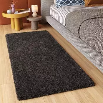 Tapiso Essence Shaggy Hochflor Teppichläufer schwarz 80x300cm