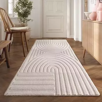 Teppium Boho Teppich Kurzflor 3D-Effekt, creme, waschbar