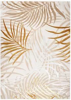 Tapiso Golden Kurzflor-Teppich, creme/gold, Blätter-Muster, 80x150cm (GOLDEN)