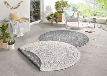 Hanse Home Northrugs Porto In- und Outdoor Teppich Rund ⌀240cm blau/creme