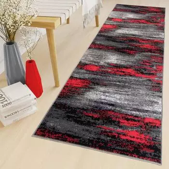Tapiso L&auml;ufer MAYA Modern Grau Rot Schwarz 120 x 500