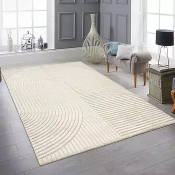 Teppich-Traum Teppich hell weich Linien- Bogenmuster beige 300x400 cm