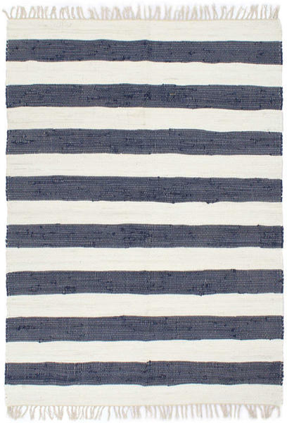 vidaXL Hand made white and blue striped rug 160x230cm