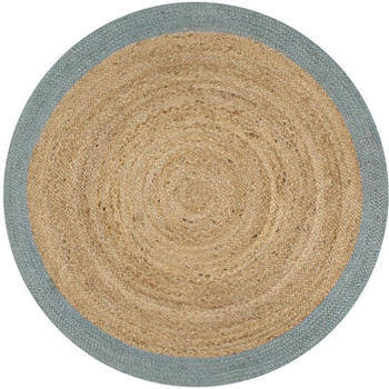 vidaXL Round jute rug with olive green border 150cm