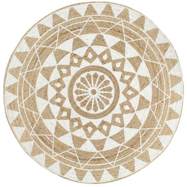 vidaXL Round jute rug with white print 150 cm