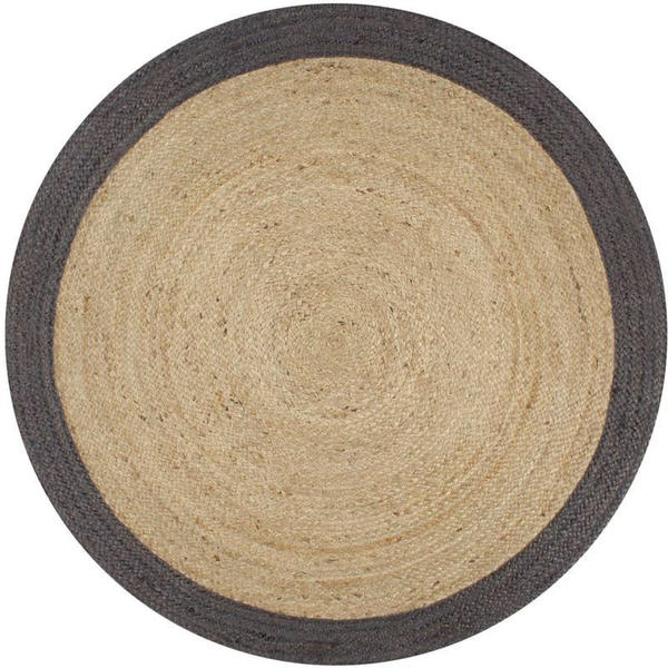 vidaXL Round jute rug with dark grey border 90cm