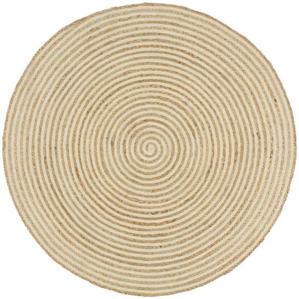 vidaXL Round jute rug with spiral pattern white 150 cm