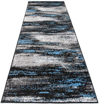 Tapiso Läufer Kurzflor Modern Design Meliert Grau Blau Schwarz 80x350 cm