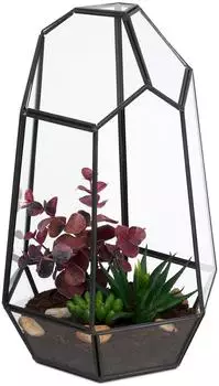 Relaxdays Pflanzenterrarium, geometrisch, Glas & Zinn, schwarz (10050353)