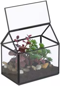 Relaxdays Pflanzenterrarium Glas/Metall, geometrisch, 15x15x10cm