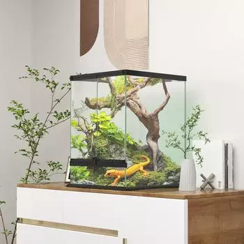 Pawhut Terrarium Reptilien-F&uuml;tterungsbox 120L, Glas, schwarz (45x45x60cm)