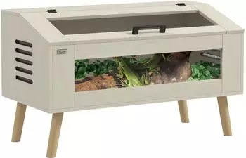 Pawhut Reptilien-Terrarium F&uuml;tterungsbox mit geh&auml;rteten Glasfenstern, 140L (D40-037V01AK)