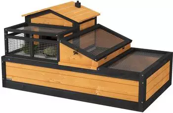 Pawhut Schildkrötenhaus Holz, 2 Ebenen, Balkon, gelb (D40-024V01YL)